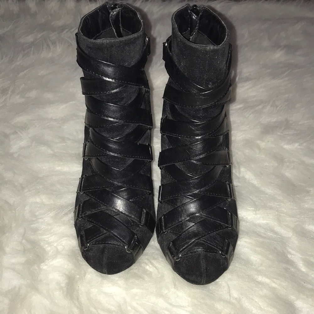 F21 Black Strapped Ankle Heeled Boots